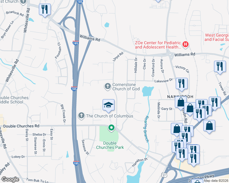 map of restaurants, bars, coffee shops, grocery stores, and more near 7728 Lloyd Road in Columbus