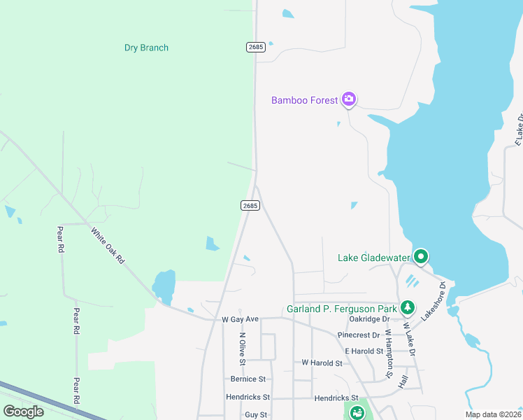 map of restaurants, bars, coffee shops, grocery stores, and more near 1708 Farm to Market Road 2685 in Gladewater