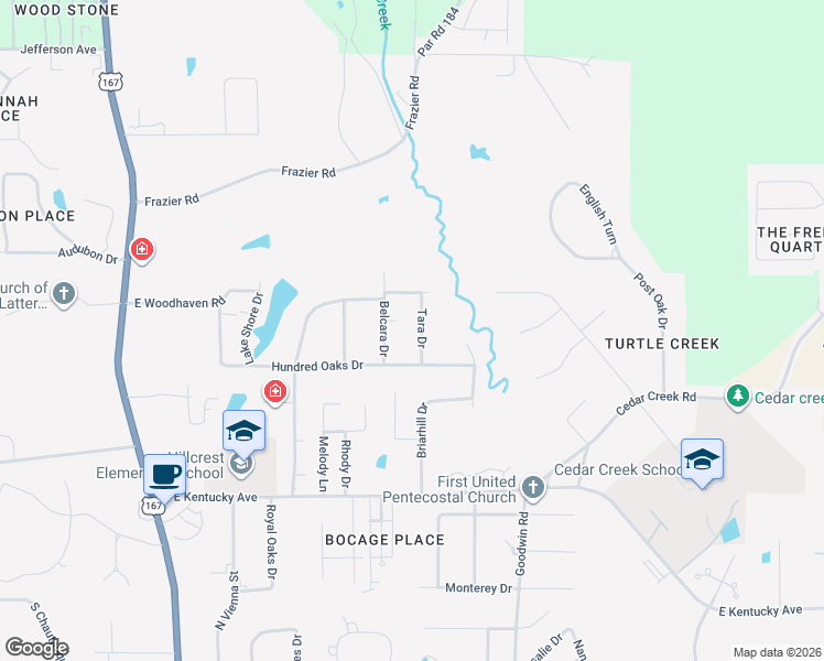 map of restaurants, bars, coffee shops, grocery stores, and more near 2701-2807 Tara Drive in Ruston