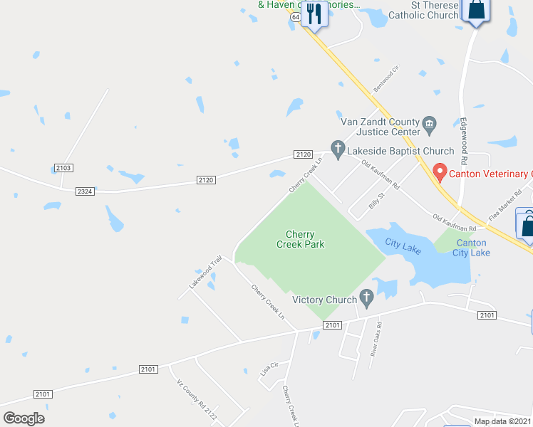 map of restaurants, bars, coffee shops, grocery stores, and more near 449 Cherry Creek Lane in Canton