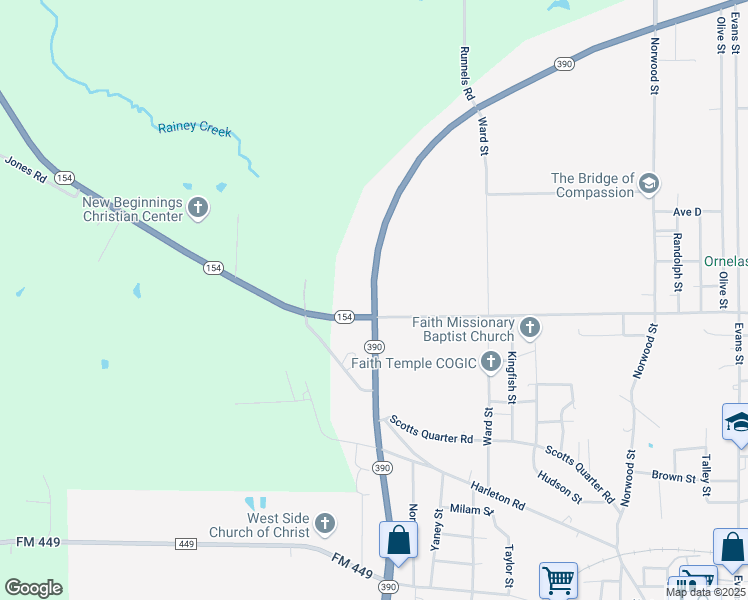 map of restaurants, bars, coffee shops, grocery stores, and more near 1730 Texas 390 Loop in Marshall
