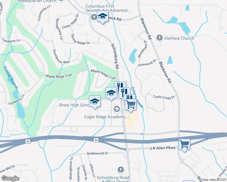 map of restaurants, bars, coffee shops, grocery stores, and more near 7777 Schomburg Road in Columbus