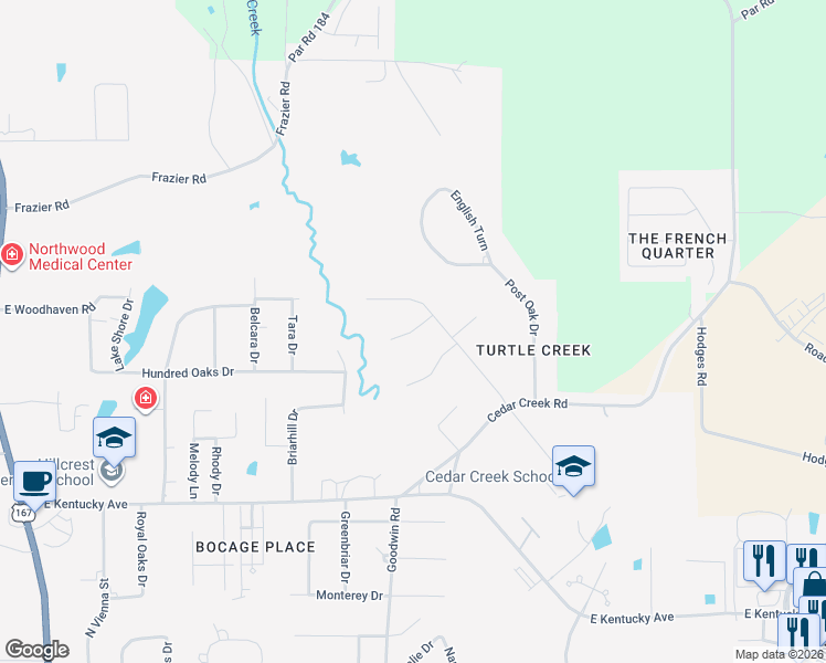 map of restaurants, bars, coffee shops, grocery stores, and more near 999-1011 Chase Lane in Ruston