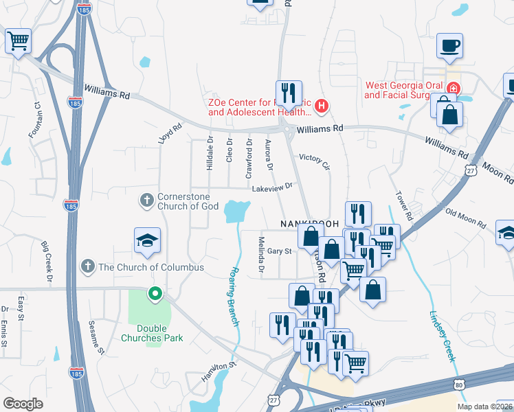 map of restaurants, bars, coffee shops, grocery stores, and more near 7735 Boulder Drive in Columbus