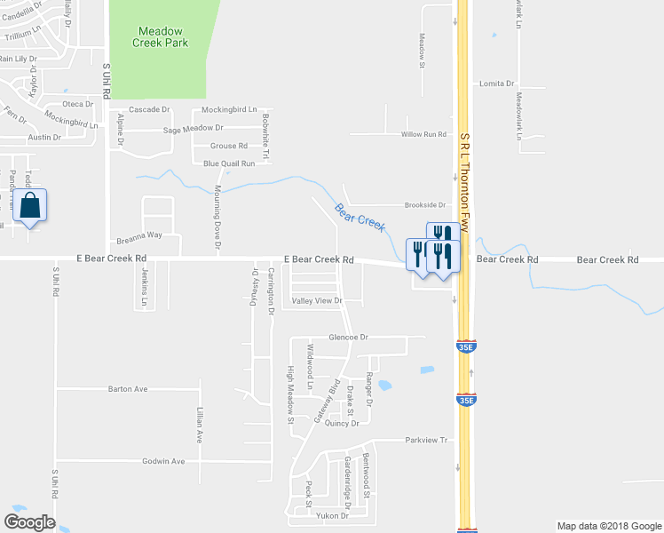 map of restaurants, bars, coffee shops, grocery stores, and more near 1144 East Bear Creek Road in Red Oak