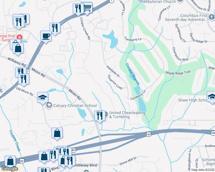 map of restaurants, bars, coffee shops, grocery stores, and more near 7810 Cooper Creek Road in Columbus