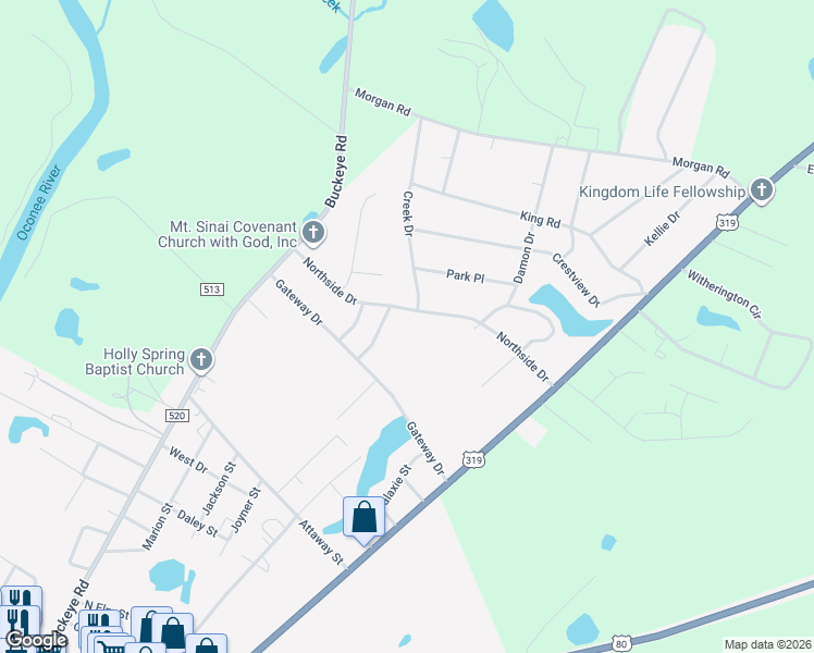 map of restaurants, bars, coffee shops, grocery stores, and more near 501 Northside Drive in Dublin