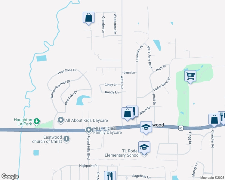 map of restaurants, bars, coffee shops, grocery stores, and more near 777 Randy Lane in Haughton