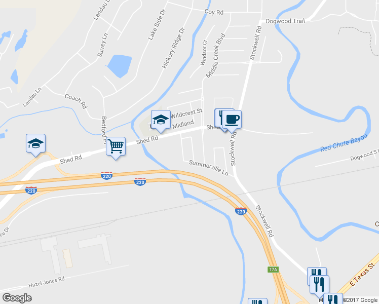 map of restaurants, bars, coffee shops, grocery stores, and more near 6024 Sandalwood Dr in Bossier City