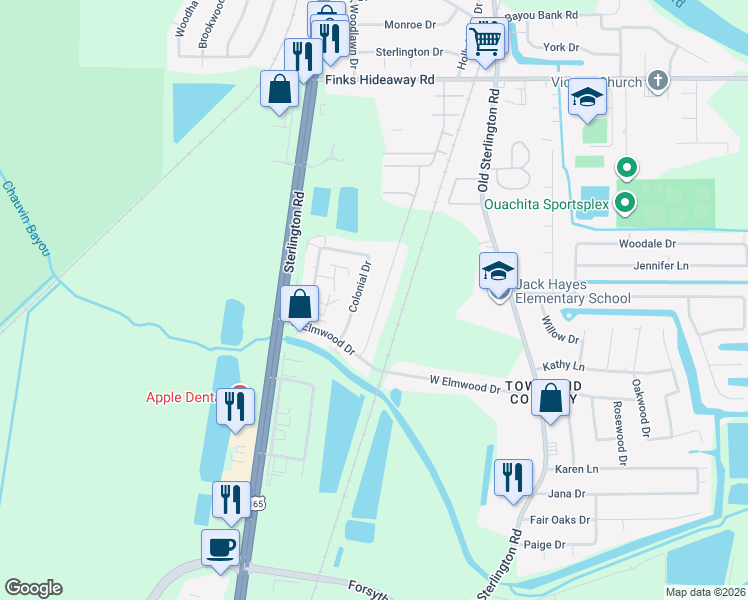 map of restaurants, bars, coffee shops, grocery stores, and more near 63 Holiday Dr in Monroe