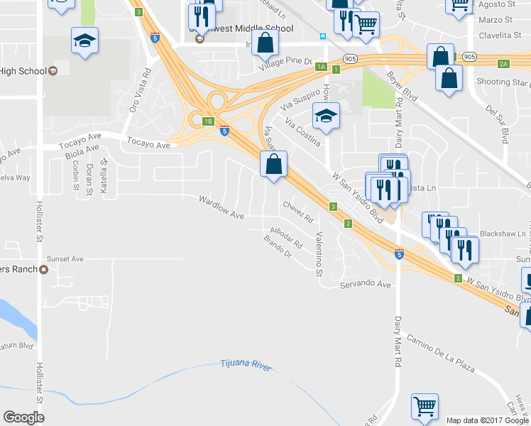 map of restaurants, bars, coffee shops, grocery stores, and more near 2902 Wardlow Avenue in San Diego