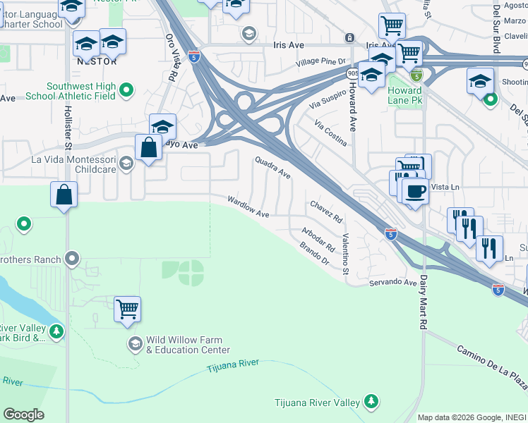 map of restaurants, bars, coffee shops, grocery stores, and more near 1995 Leatherwood Street in San Diego