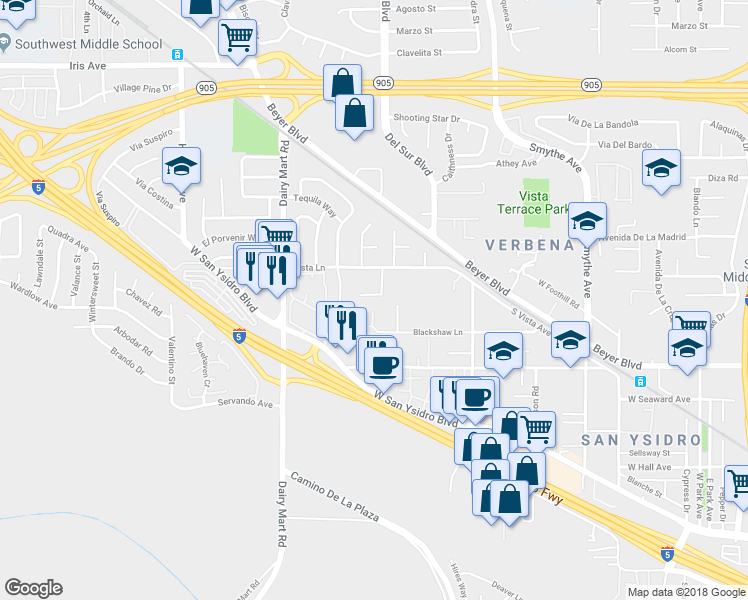 map of restaurants, bars, coffee shops, grocery stores, and more near 1947 Corte Amalia in San Diego
