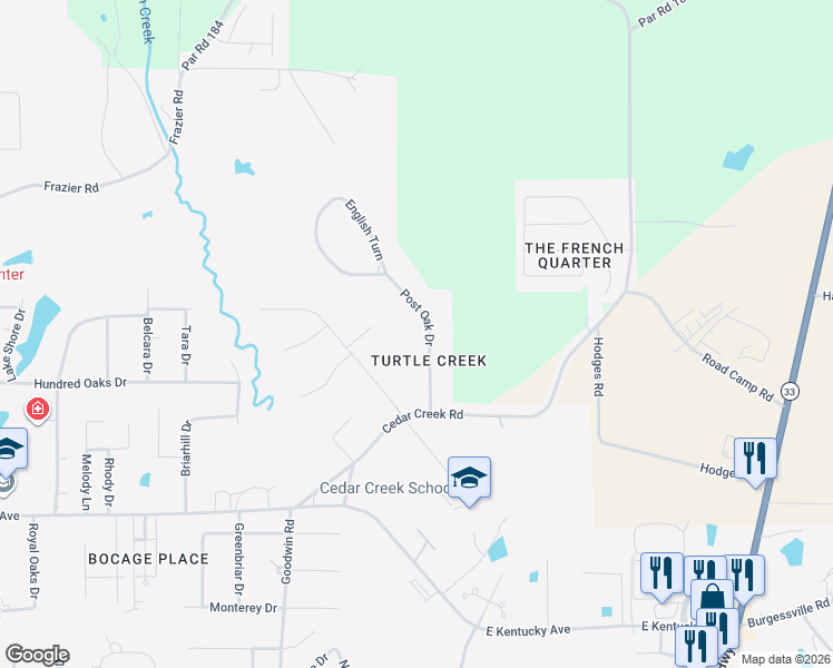 map of restaurants, bars, coffee shops, grocery stores, and more near 2701-2999 Post Oak Drive in Ruston