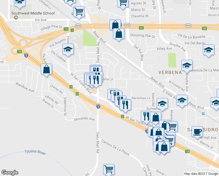 map of restaurants, bars, coffee shops, grocery stores, and more near 1969 Via Encantadoras in San Diego