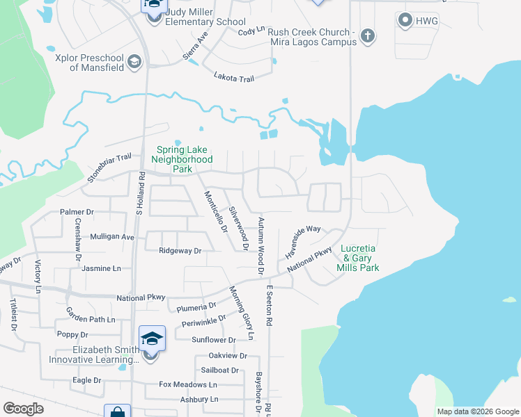 map of restaurants, bars, coffee shops, grocery stores, and more near 4803 Slide Rock Court in Mansfield