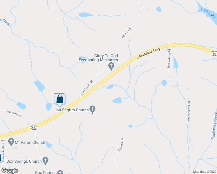 map of restaurants, bars, coffee shops, grocery stores, and more near 75 Thomas Circle in Box Springs