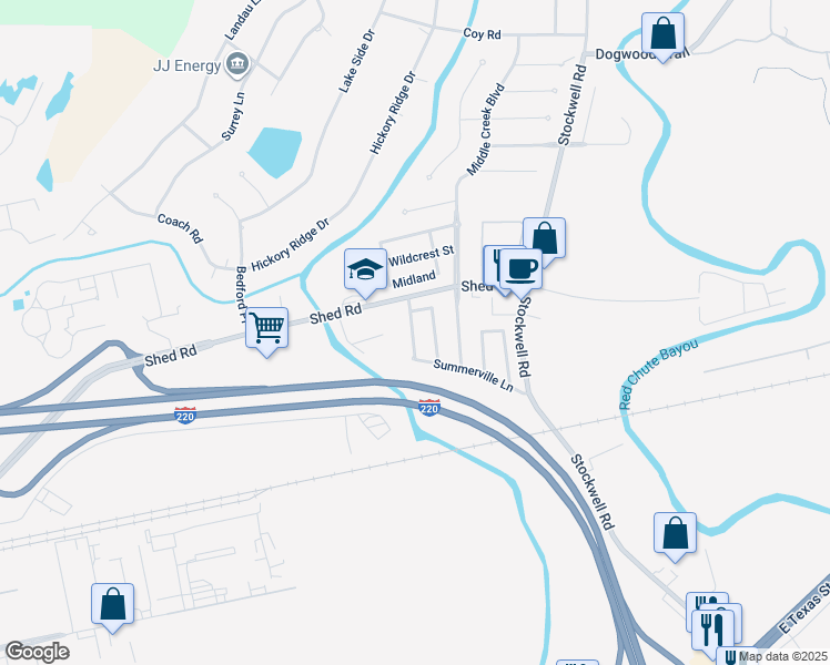 map of restaurants, bars, coffee shops, grocery stores, and more near 6024 Sandalwood Drive in Bossier City