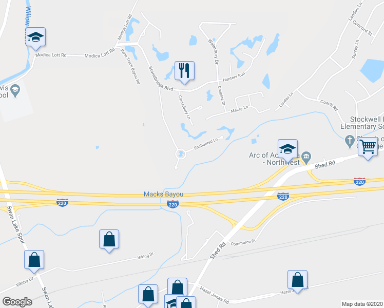 map of restaurants, bars, coffee shops, grocery stores, and more near 600 Enchanted Lane in Bossier City