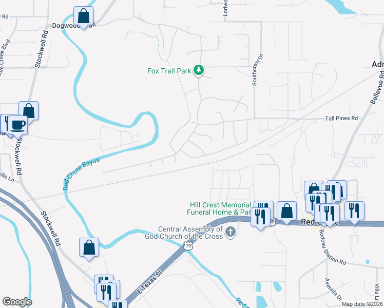 map of restaurants, bars, coffee shops, grocery stores, and more near 310 Wood Springs in Haughton