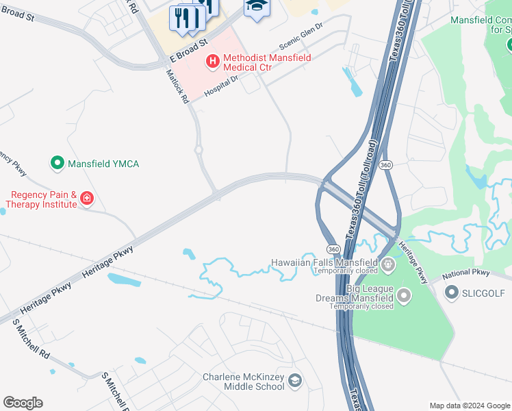 map of restaurants, bars, coffee shops, grocery stores, and more near 101 Miller Road in Mansfield
