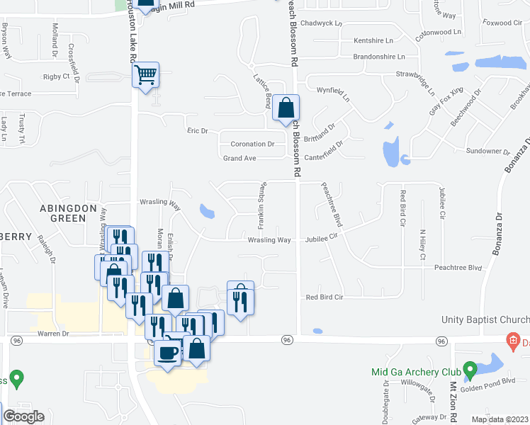 map of restaurants, bars, coffee shops, grocery stores, and more near 110 Franklin Square in Bonaire
