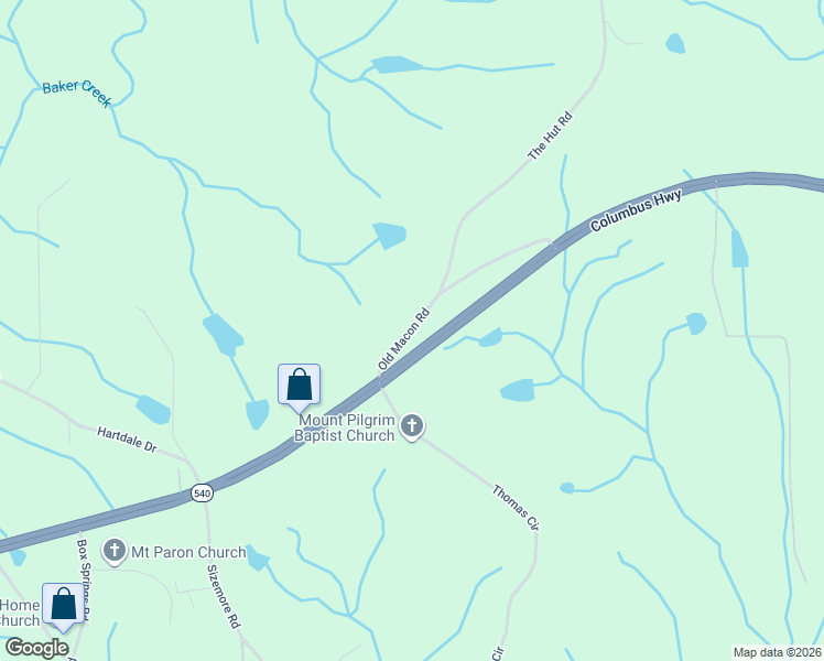 map of restaurants, bars, coffee shops, grocery stores, and more near 5761 Columbus Highway in Box Springs
