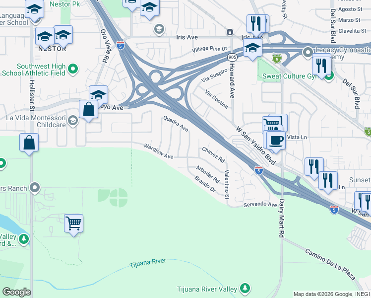 map of restaurants, bars, coffee shops, grocery stores, and more near 2902 Wardlow Avenue in San Diego