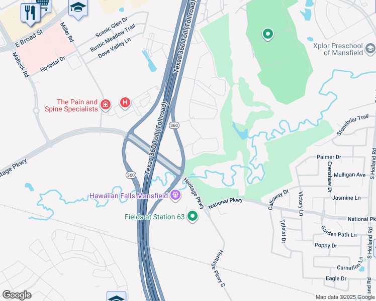 map of restaurants, bars, coffee shops, grocery stores, and more near 250 North State Highway 360 in Mansfield