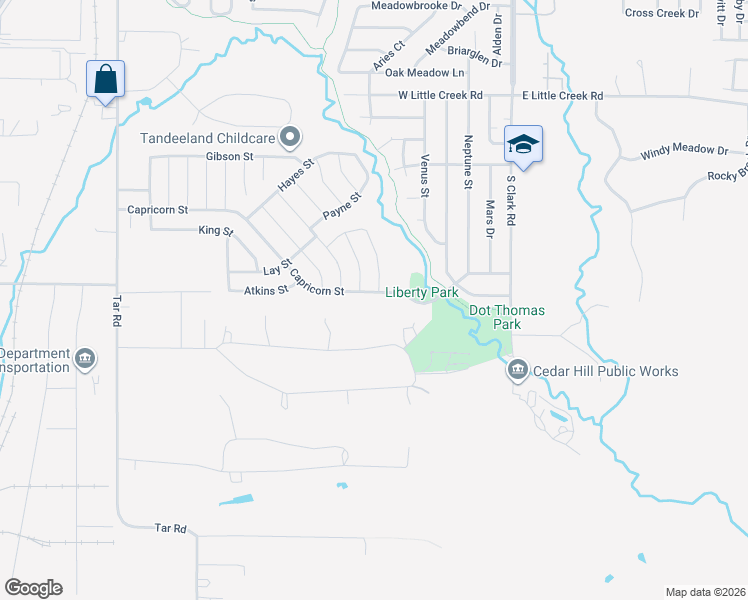 map of restaurants, bars, coffee shops, grocery stores, and more near 361 Evergreen Trail in Cedar Hill