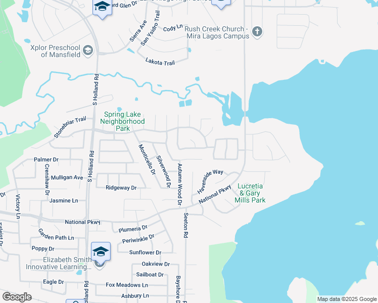 map of restaurants, bars, coffee shops, grocery stores, and more near 4818 Slide Rock Court in Mansfield