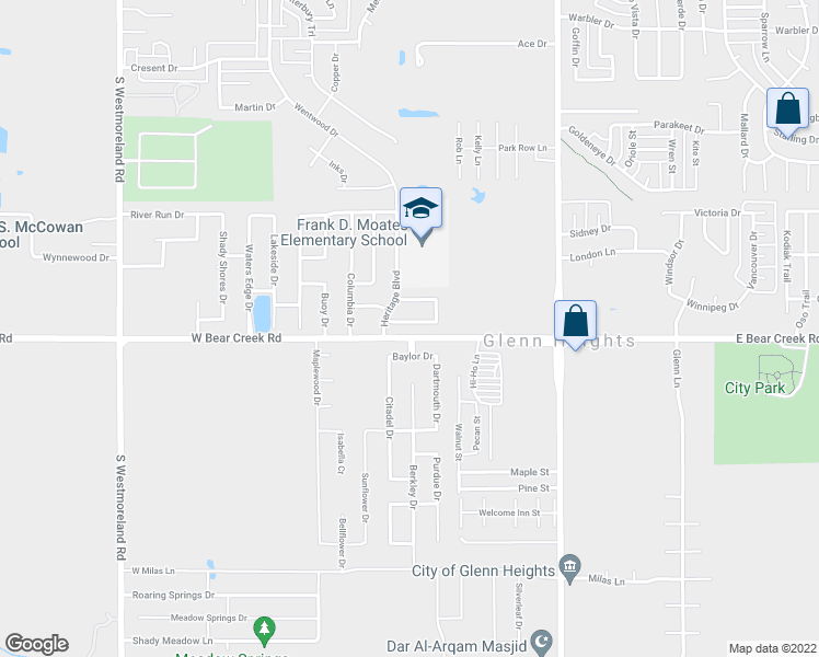 map of restaurants, bars, coffee shops, grocery stores, and more near 232 Tulane Drive in Glenn Heights