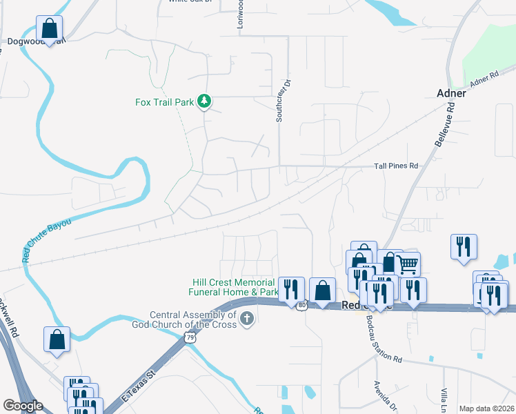 map of restaurants, bars, coffee shops, grocery stores, and more near 354 Wood Springs in Haughton