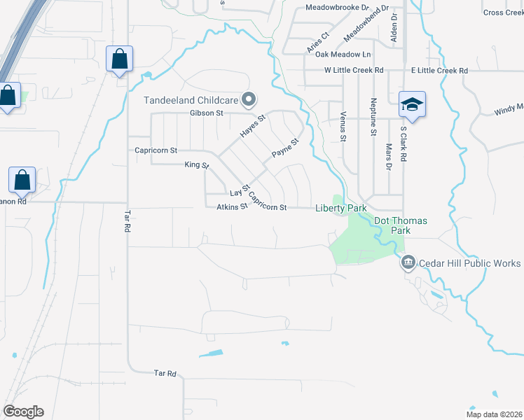 map of restaurants, bars, coffee shops, grocery stores, and more near 440 Capricorn Street in Cedar Hill