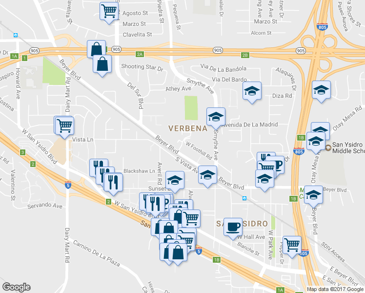 map of restaurants, bars, coffee shops, grocery stores, and more near 1850 Green Apple Way in San Diego