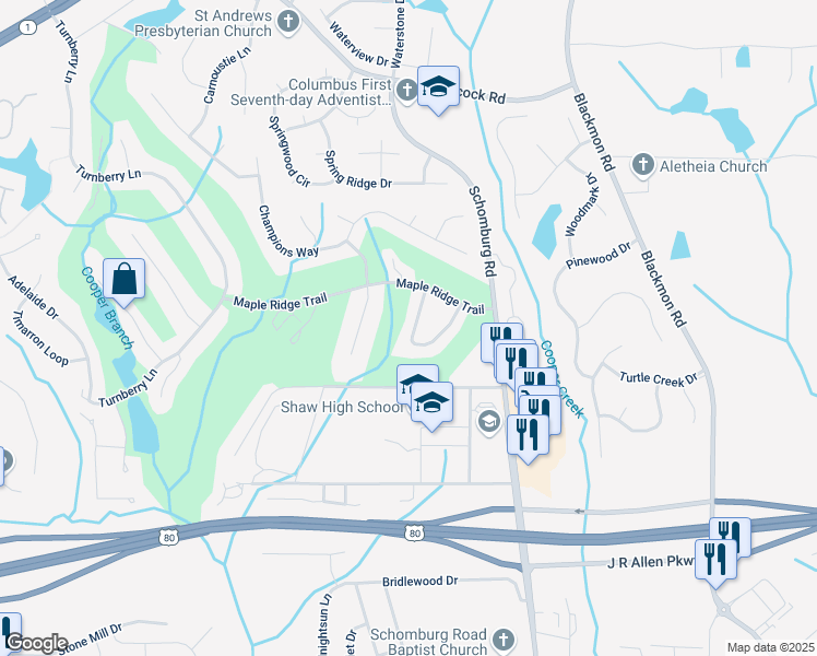 map of restaurants, bars, coffee shops, grocery stores, and more near 7839 Kolven Cove in Columbus