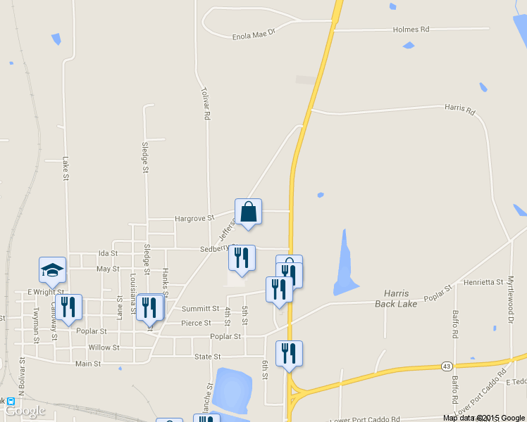 map of restaurants, bars, coffee shops, grocery stores, and more near Industrial Drive in Marshall