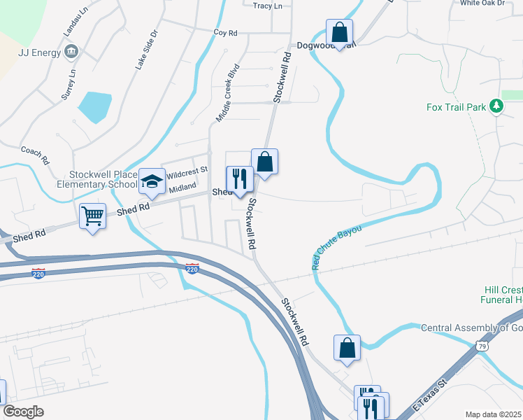 map of restaurants, bars, coffee shops, grocery stores, and more near 2050 Stockwell Road in Bossier City
