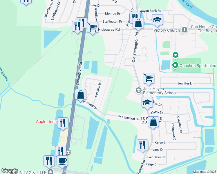 map of restaurants, bars, coffee shops, grocery stores, and more near 73 Holiday Dr in Monroe