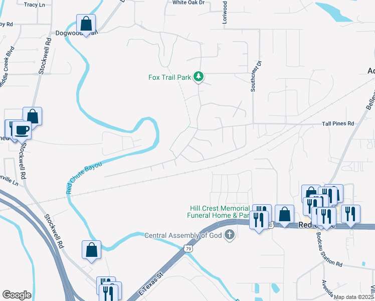 map of restaurants, bars, coffee shops, grocery stores, and more near 459 Dogwood South Lane in Haughton