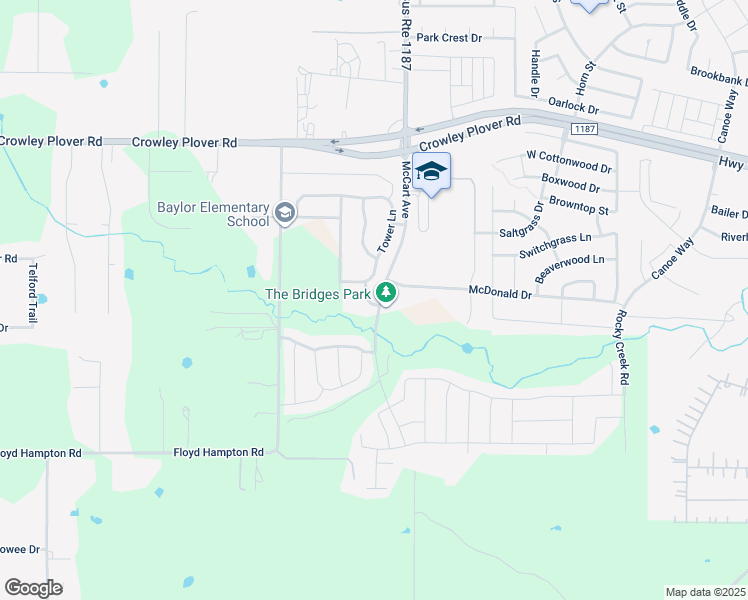 map of restaurants, bars, coffee shops, grocery stores, and more near 13337 Tower Lane in Crowley