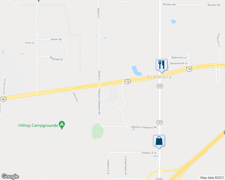 map of restaurants, bars, coffee shops, grocery stores, and more near 21 Peaceful Pines Drive in Haughton