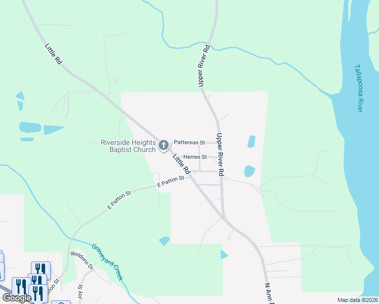 map of restaurants, bars, coffee shops, grocery stores, and more near Stanfield Street in Tallassee