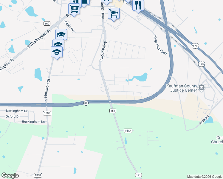 map of restaurants, bars, coffee shops, grocery stores, and more near 4027 Three Forks Road in Kaufman