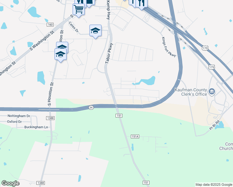 map of restaurants, bars, coffee shops, grocery stores, and more near 4027 Three Forks Road in Kaufman