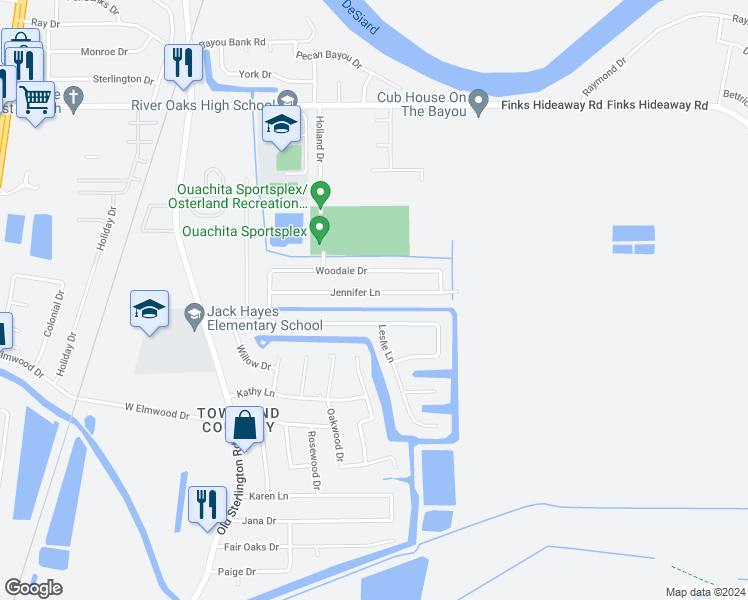 map of restaurants, bars, coffee shops, grocery stores, and more near 135 Jennifer Lane in Monroe