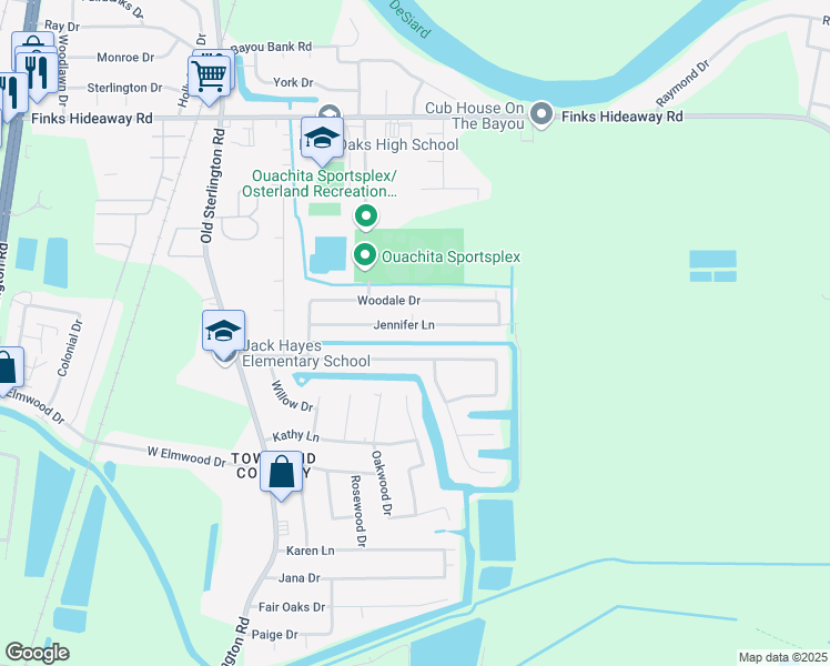 map of restaurants, bars, coffee shops, grocery stores, and more near 135 Jennifer Lane in Monroe