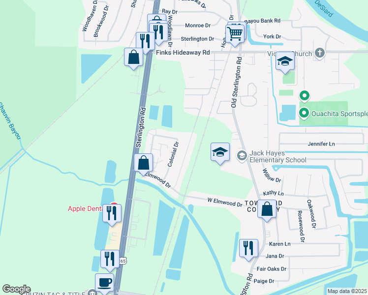 map of restaurants, bars, coffee shops, grocery stores, and more near 73 Holiday Dr in Monroe