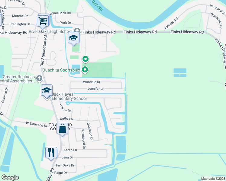 map of restaurants, bars, coffee shops, grocery stores, and more near 145 Jennifer Lane in Monroe