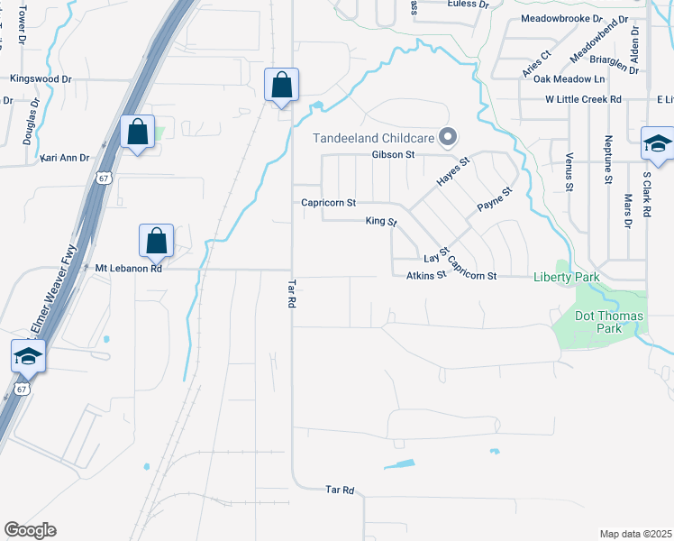 map of restaurants, bars, coffee shops, grocery stores, and more near 731 Bluebonnet Drive in Cedar Hill